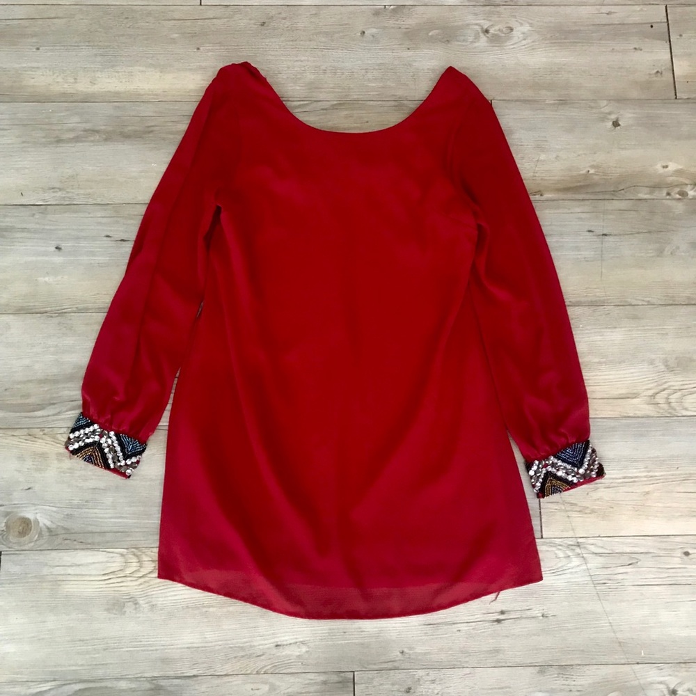 Francesca’s Red Embroidered Sleeve Shift Dress